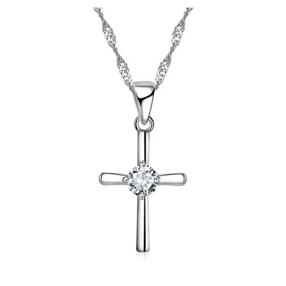 925 Sterling Silver Cross Necklace and Earrings Set Adorable Gift Ensemble - Picture 6 of 7